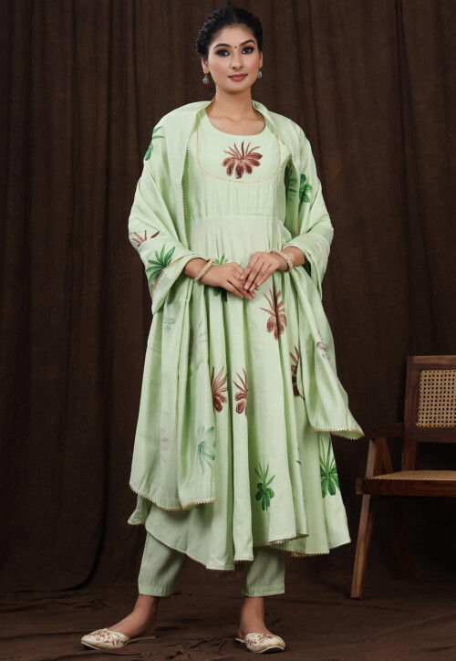open lace back dress Lavender Pastel Pakistani Style Anarkali Suit with Thread Work main image 0