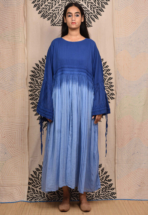 Buy Hand Tie Dyed Pure Cotton Maxi Dress in Ombre Blue Online : TRT11 - Utsav Fashion Buy Hand Tie Dyed Pure Cotton Maxi Dress in Ombre Blue Online : TRT11 - Utsav Fashion