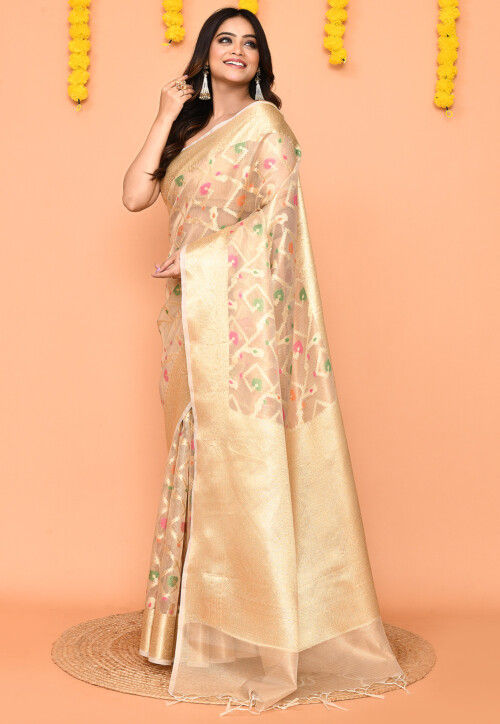 Handloom Art Silk Saree in Beige