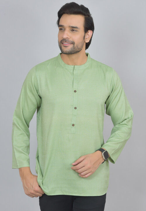 Handloom Cotton Kurta in Light Green