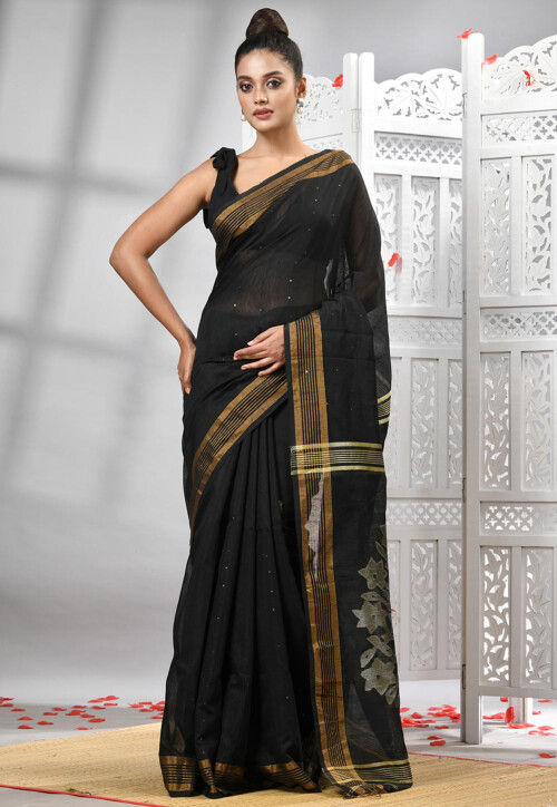 Buy Women fancy banarasi jacquard dhakai jamdani saree Black Online at Best  Prices in India - JioMart.