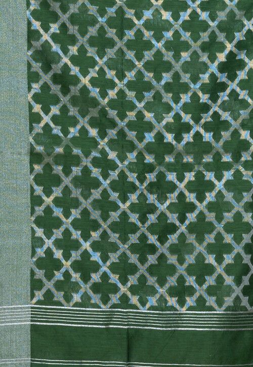 Handloom Cotton Saree in Dark Olive Green