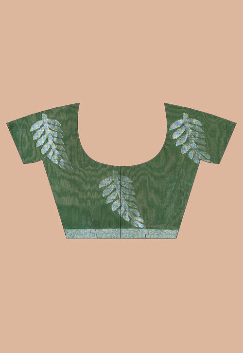 Handloom Cotton Saree in Dark Olive Green