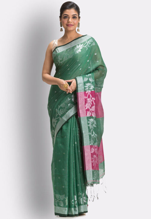 Handloom Cotton Saree in Green
