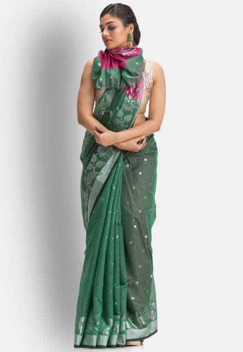 Handloom Cotton Saree in Green