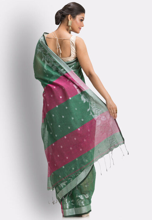 Handloom Cotton Saree in Green