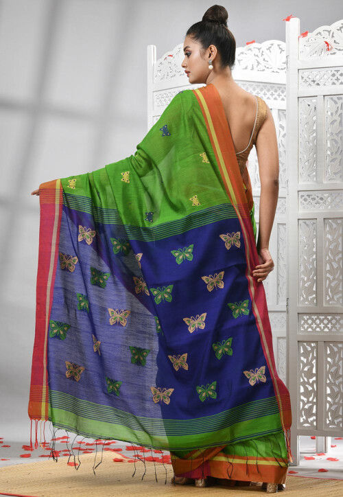 Handloom Cotton Saree in Light Green