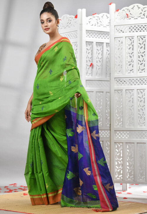 Handloom Cotton Saree in Light Green