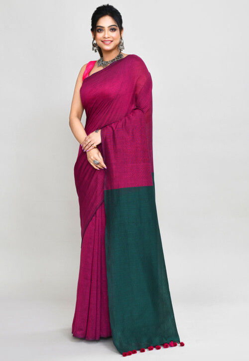 Handloom Cotton Saree in Magenta
