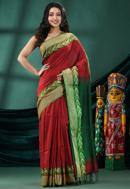 Handloom Cotton Saree in Maroon