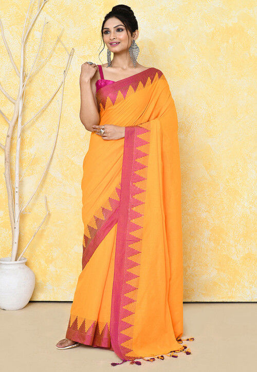 Handloom Cotton Saree in Mustard
