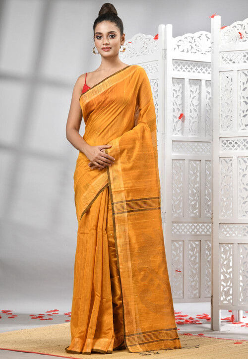 Handloom Cotton Jamdani Saree in Mustard