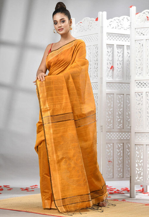 Handloom Cotton Jamdani Saree in Mustard