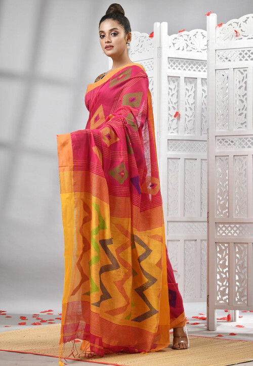 Handloom Cotton Jamdani Saree in Pink