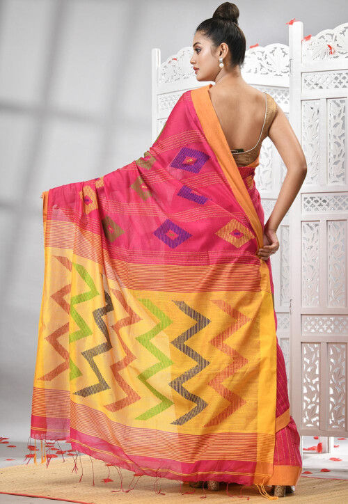 Handloom Cotton Jamdani Saree in Pink