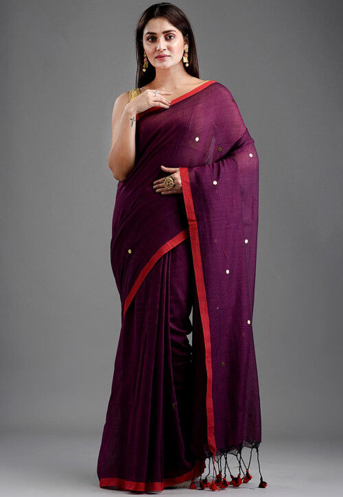 Handloom Cotton Saree in Purple