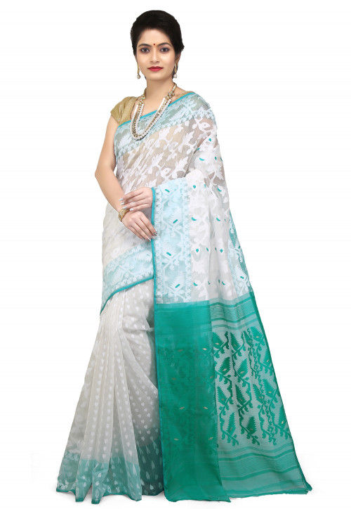 Handloom Cotton Silk Jamdani Saree in White