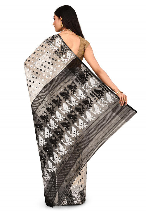 Handloom Cotton Silk Jamdani Saree in White