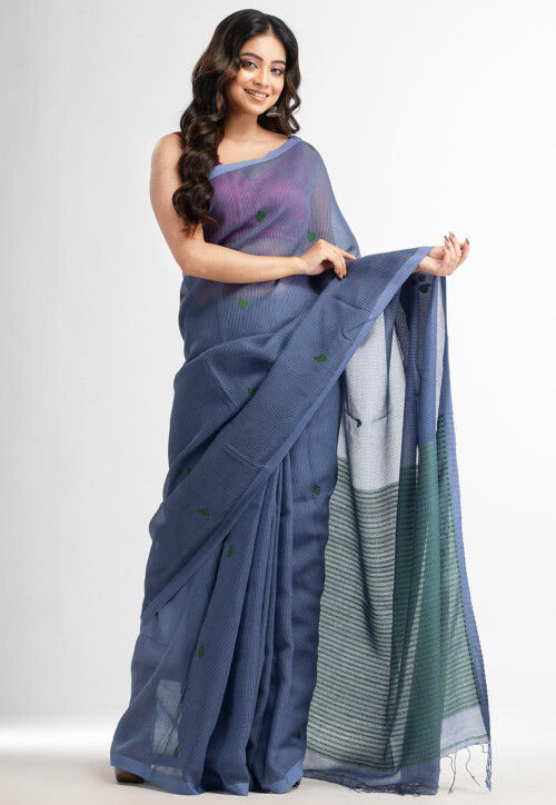 Handloom Cotton Silk Saree in Blue