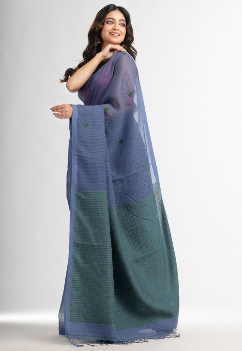 Handloom Cotton Silk Saree in Blue