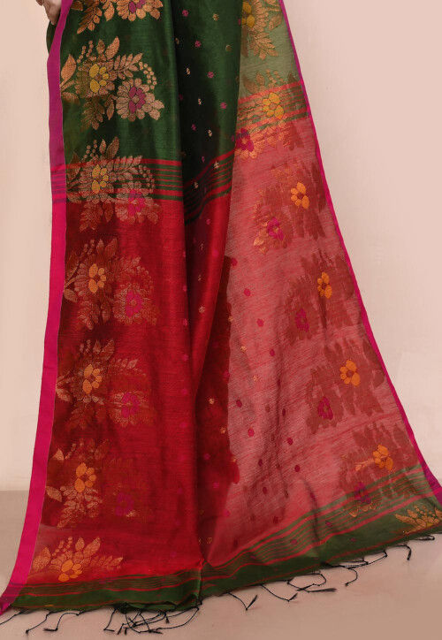 Buy Handloom Cotton Silk Saree in Green Online SRGA1772 Utsav Fashion