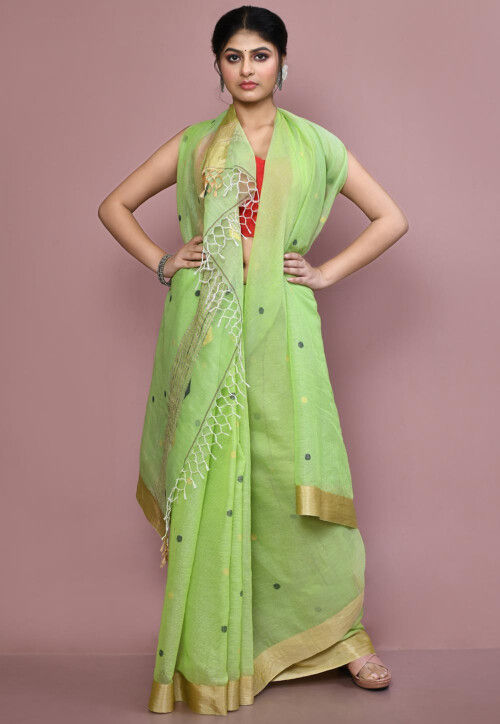 Handloom Cotton Silk Saree in Light Green
