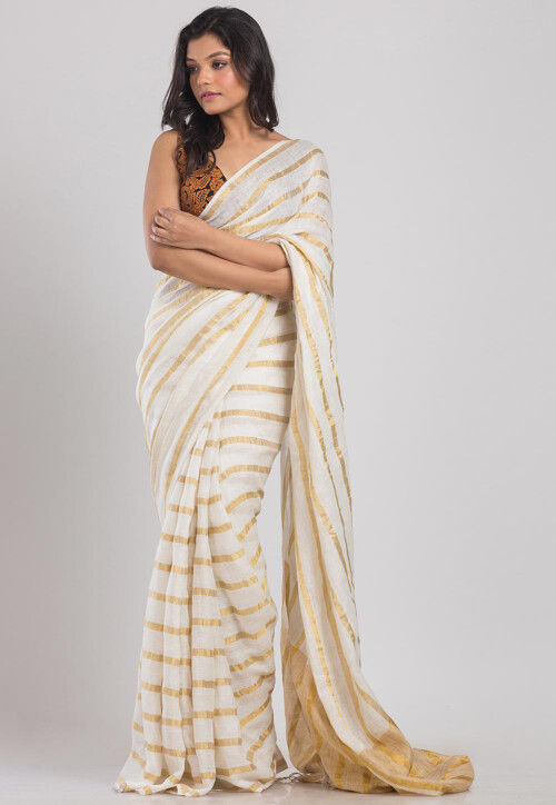 Handloom Cotton Silk Saree in Off White