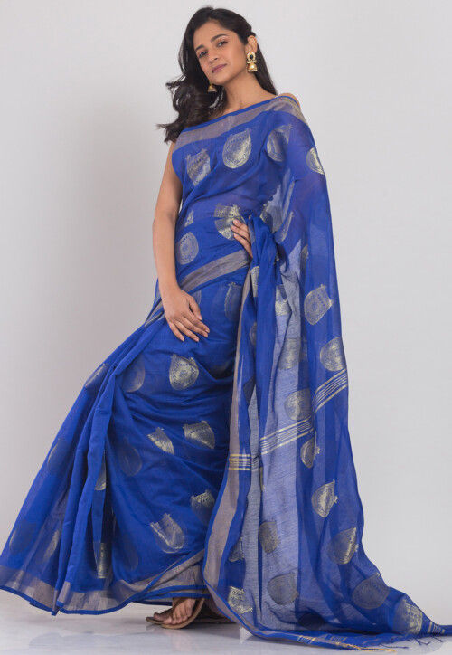 Buy Handloom Cotton Silk Saree in Royal Blue Online SBEA1173 Utsav