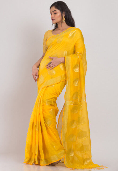 Sunshine Tissue Cotton Handloom Yellow Saree