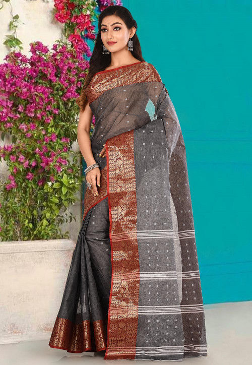 Buy Handloom Cotton Tant Saree in Grey Online SUUA50 Utsav Fashion