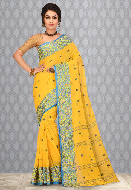 Handloom Cotton Tant Saree in Yellow