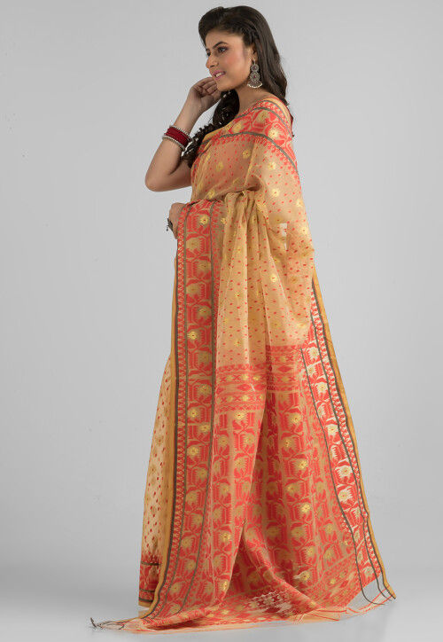 Handloom Jamdani Art Silk Saree in Beige