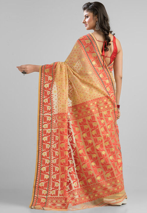 Handloom Jamdani Art Silk Saree in Beige