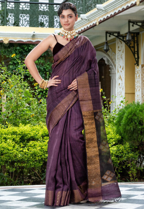 Handloom Jamdani Pure Matka Silk Saree in Dark Purple