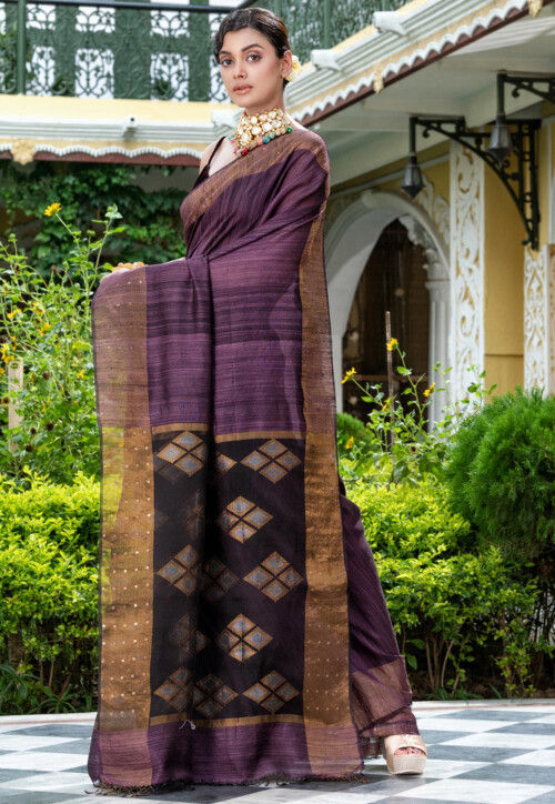 Handloom Jamdani Pure Matka Silk Saree in Dark Purple