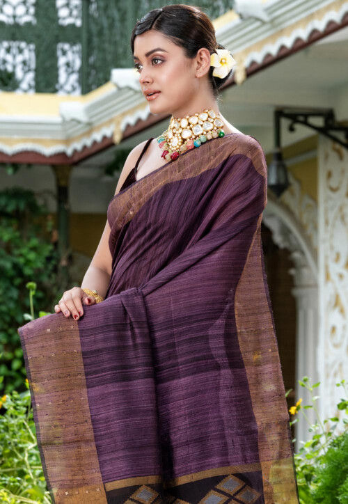 Handloom Jamdani Pure Matka Silk Saree in Dark Purple