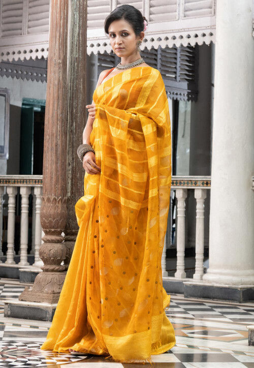 Handloom Jamdani Pure Matka Silk Saree in Mustard
