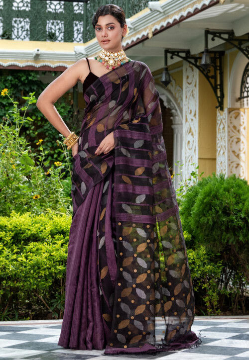 Handloom Jamdani Pure Matka Silk Saree in Violet