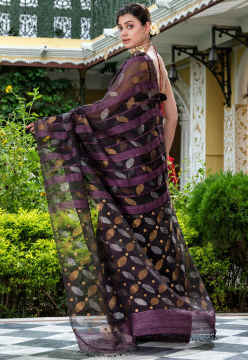 Handloom Jamdani Pure Matka Silk Saree in Violet
