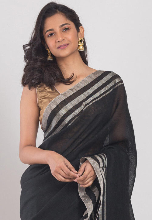 Handloom Linen Saree in Black