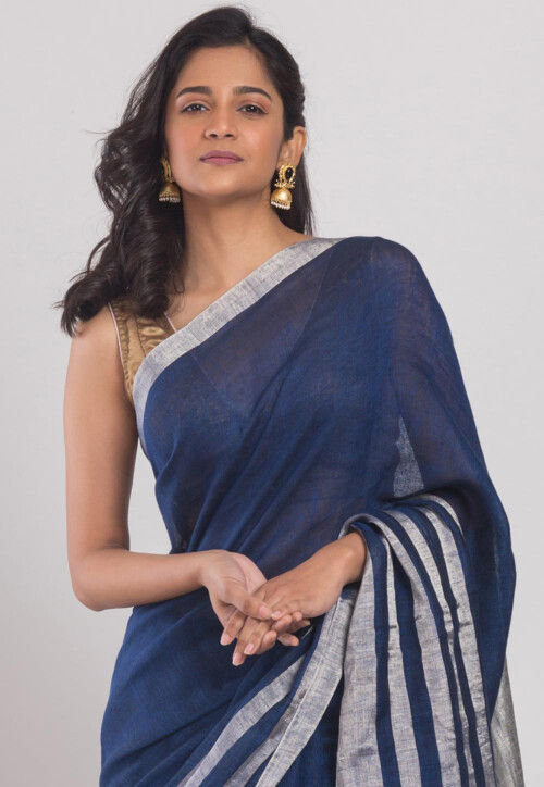 Navy Blue Night Fold Handloom Saree