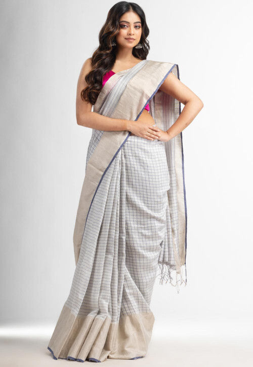 Handloom Matka Silk Saree in Light Grey