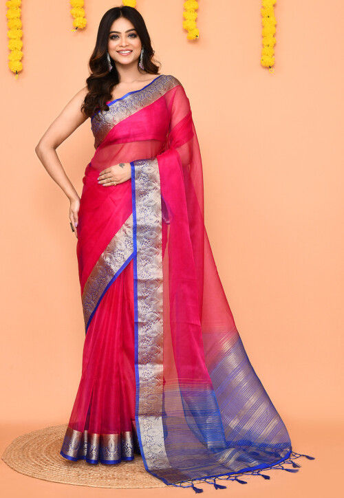 Handloom Organza Saree in Fuchsia