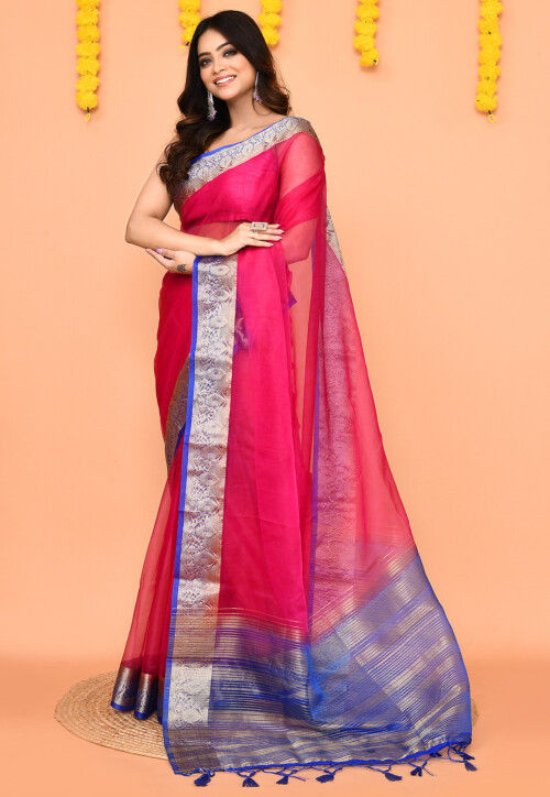 Handloom Organza Saree in Fuchsia