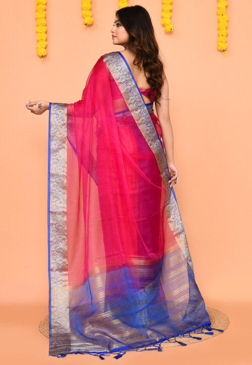 Handloom Organza Saree in Fuchsia