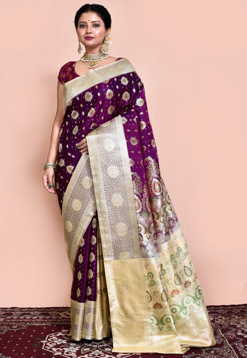 Handloom Pure Banarasi Katan Silk Saree in Magenta