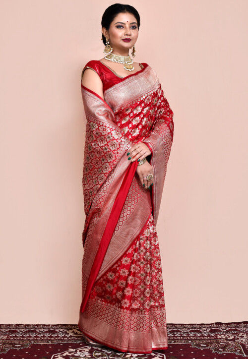 Handloom Pure Banarasi Katan Silk Saree in Red