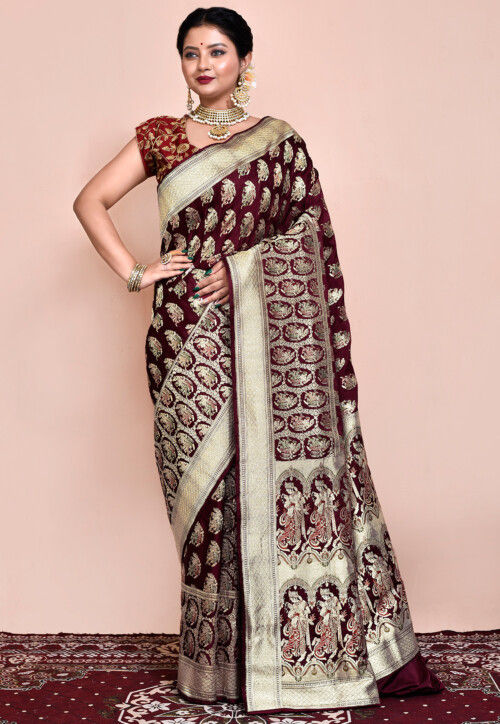 Handloom Pure Banarasi Katan Silk Saree in Wine