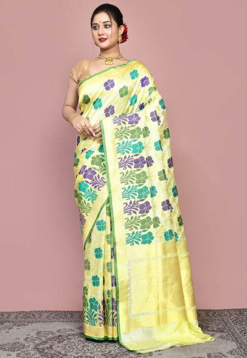 Handloom Pure Banarasi Katan Silk Saree in Yellow