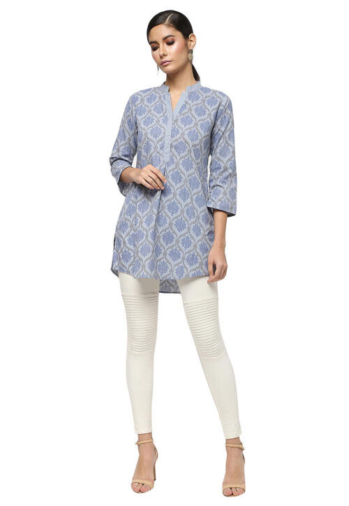 Handloom Pure Cotton Kurti in Light Grey